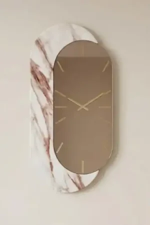 Acquista Ora Grande orologio da parete 48x95 ovale specchio bronzo resina effetto marmo