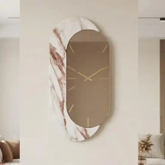 Acquista Ora Grande orologio da parete 48x95 ovale specchio bronzo resina effetto marmo