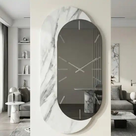 Orologio da parete grande 48x95 ovale specchio resina effetto marmo Offerta Del Giorno