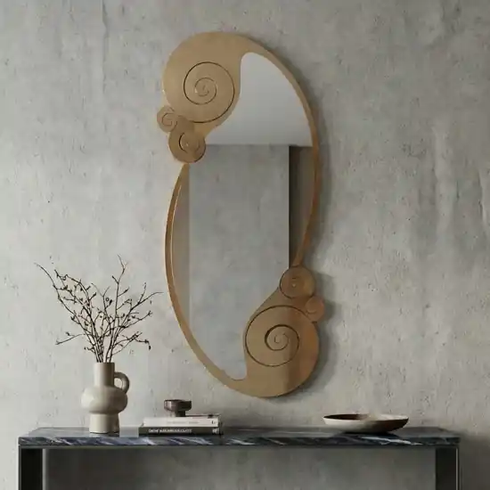 Specchio verticale da parete 130x63 design foglia oro per ingresso A Buon Prezzo