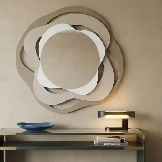 Specchio da parete rotondo design onde beige sabbia bianco 83x80 Solo Oggi