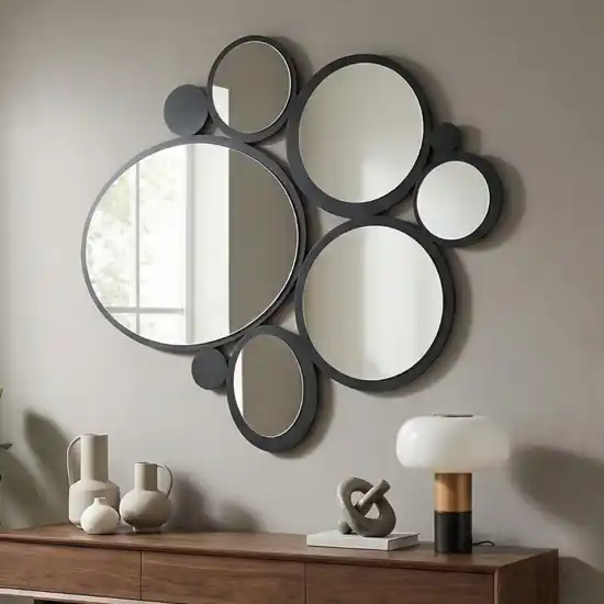 Vendita Finale Grande specchio da parete nero cerchi 90x79 design moderno