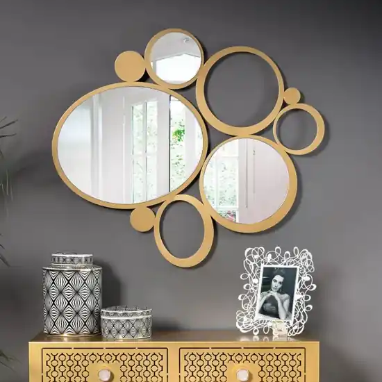 Specchio da parete grande 90x79 cerchi oro design moderno Subito Disponibile