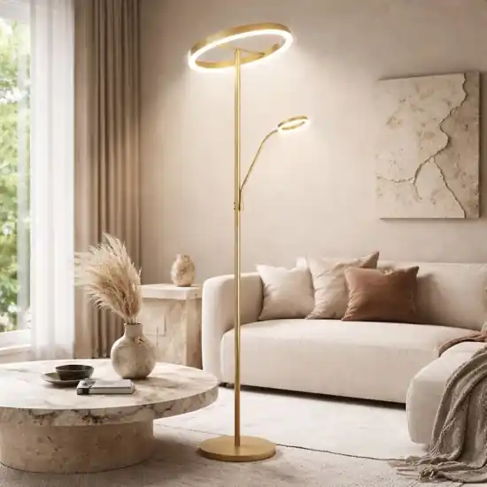 Piantana oro doppia luce led moderna per salone Promozione