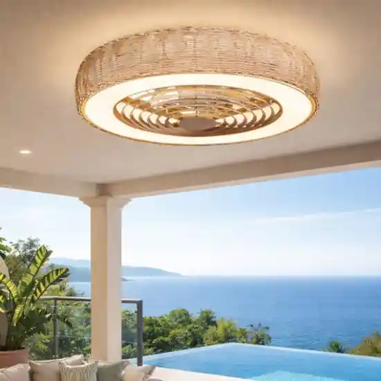 Lampadario ventilatore con pale ip44 per esterno led cct dimmerabile 13mq Offerta Del Giorno