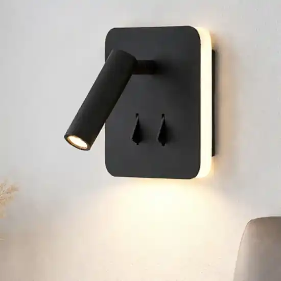 Applique quadrato nero con interruttori 2 luci per camera da letto Nuova Collezione