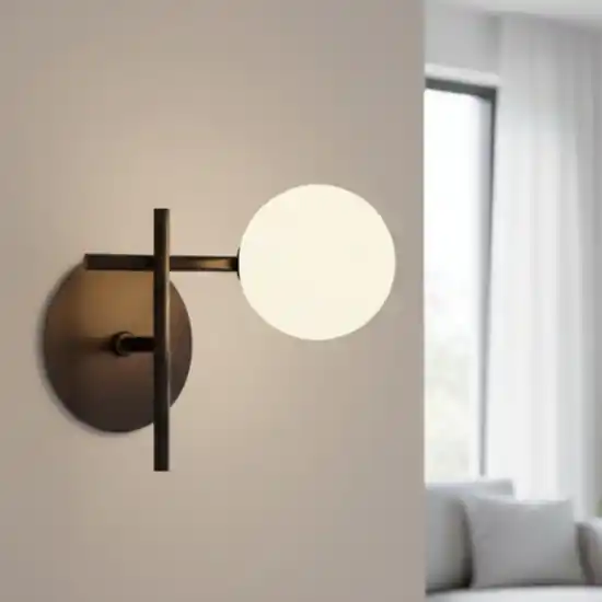 Ultimissimo Modello Applique nero moderna da parete sfera di vetro bianco