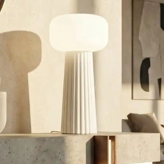Compra Oggi Stesso Lampada bianca da tavolo design moderno sfera di vetro bianco