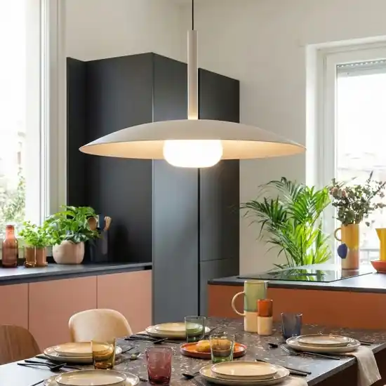 Lampadario saliscendi per cucina led 3000k disco bianco Promo Stagionale