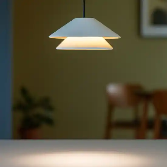 Consegna Rapida Lampada a sospensione led doppio cono bianco saliscendi per tavolino