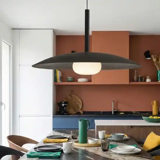 Lampadario led piatto nero sfera di vetro saliscendi per cucina Occasione