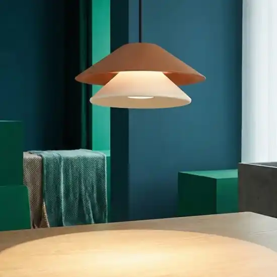 Saldi Lampada a sospensione saliscendi led doppio cono bianco marrone