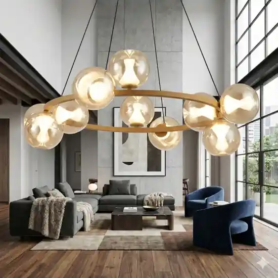 Promo Stagionale Lampadario led oro tondo con sfere di vetro per soggiorno