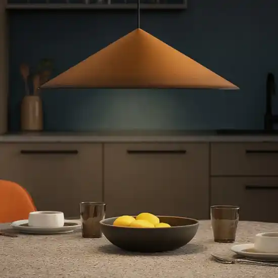 Novità Lampadario led per cucina cono alluminio colore cuoio da tavolo