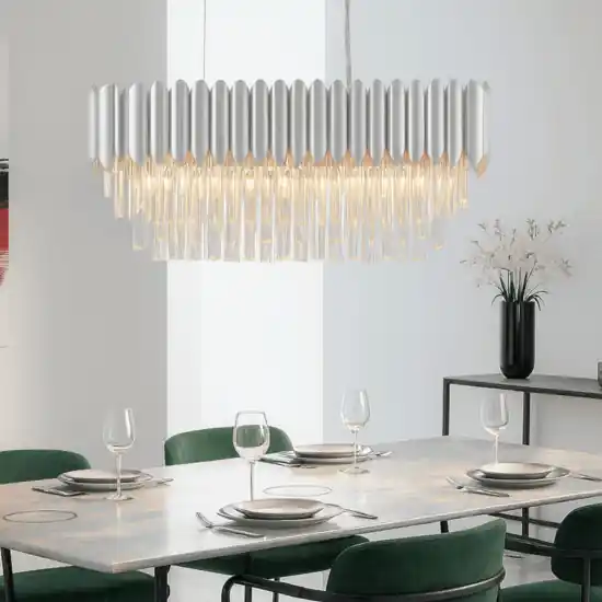 Lampadario contemporaneo per tavolo da pranzo cromo e cristalli Esclusivo