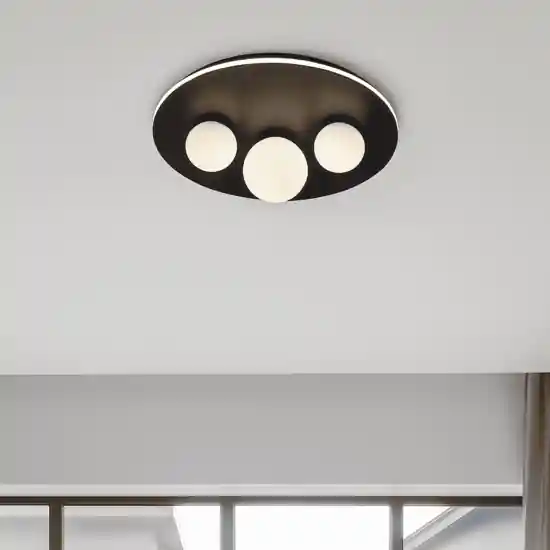 Plafonira tonda nera con 3 sfere 49cm vetro bianco led 3000k dimmerabile Offerta Speciale