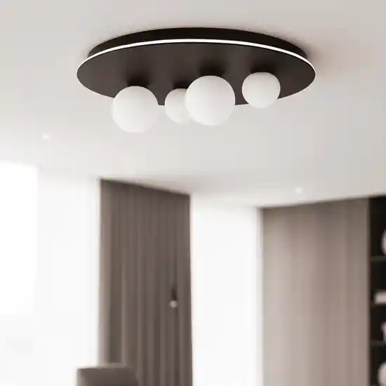 Plafoniera per soggiorno led 3000k nera sfere vetro opaco 62cm Prezzo Scontato