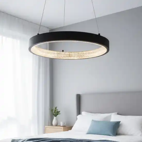 Lampadario ad anello nero 40cm cristalli led 30w 3000k A Buon Prezzo