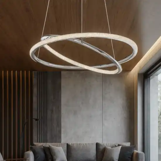 Direttamente Dal Produttore Lampadario per salotto contemporaneo anelli cromo e cristalli led 3000k