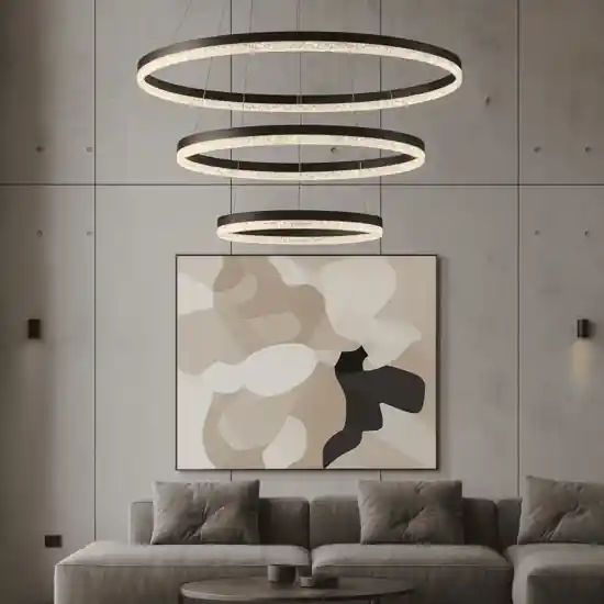 Offerta Limitata Lampadario per salotto anelli neri led 3000k dimmerabile cristalli