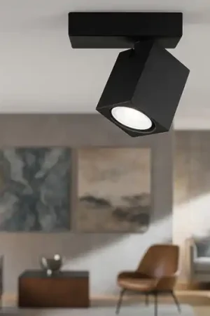 Spedizione Espresso Plafoniera nera con spot orientabile squadrata oddy perenz