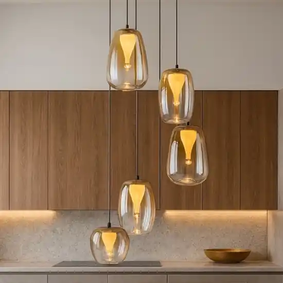 Ultime Pezzi Lampadario per cucina moderna led 3000k vetri ambra