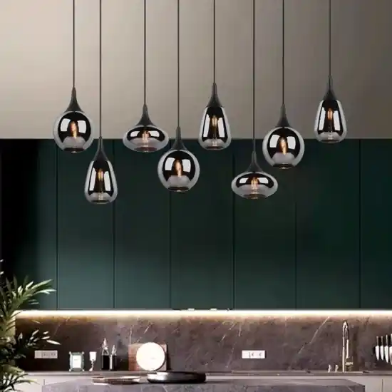 Prezzo Di Fabbrica Lampadario cromato da cucina 8 diffusore vetro h150 cm max