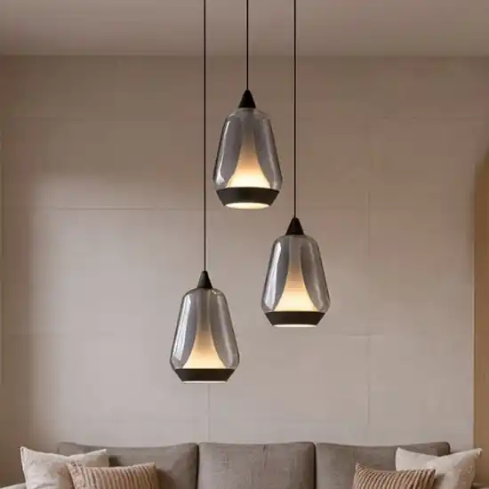 Lampadario led moderno per soggiorno vetri grigio fumo Economico