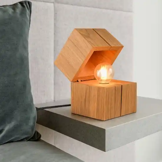 Abat-jour da comodino cubo in legno led 2700k Occasione