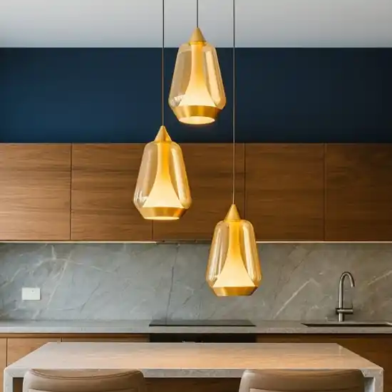 Lampadario design da cucina tre luci vetro oro led 3000k dimmerabile Ultima Occasione
