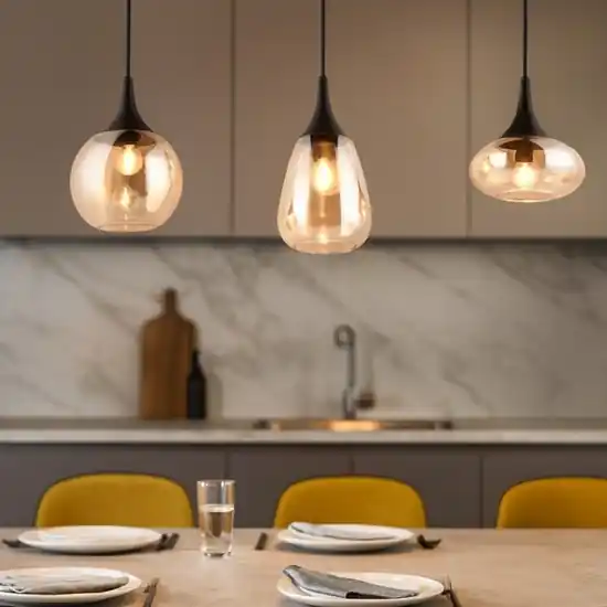 Offerta Del Giorno Lampadario da cucina 3 luci vetro ambrato