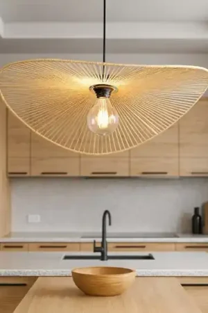 A Buon Prezzo Lampadario da cucina a cerchio ondulato marrone in corda per tavolo 58 cm