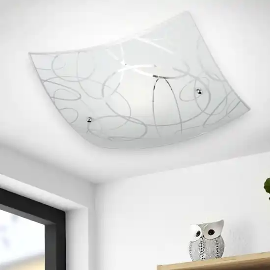 Offerta Del Giorno Plafoniera moderna quadrata in vetro satinato decorato