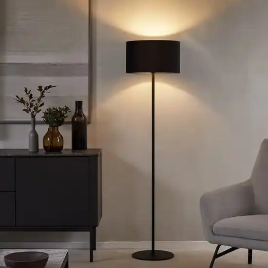 Bestseller Lampada da terra nera paralume cilindrico in tessuto