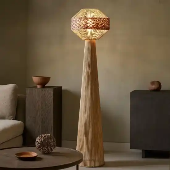 Compra Online Lampada da terra piantana in rattan giacinto d‘acqua naturale corda rossa