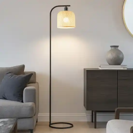 Pagamento Sicuro Lampada da terra etnica con paralume in bambu rattan