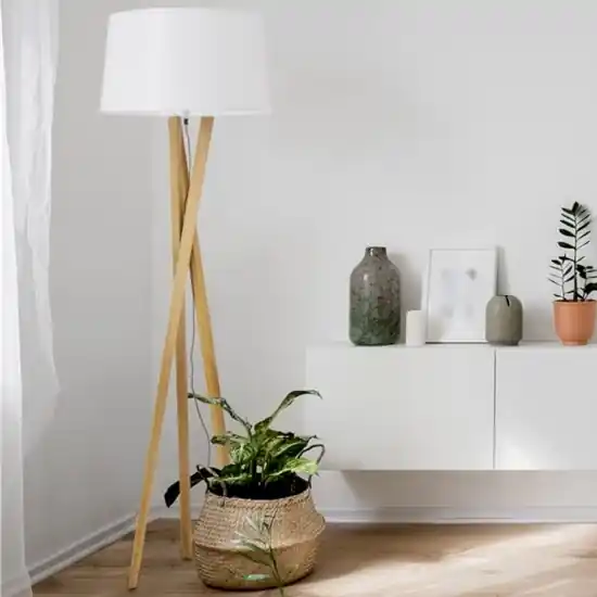Promo Stagionale Lampada da terra moderna in legno e tessuto h160 cm