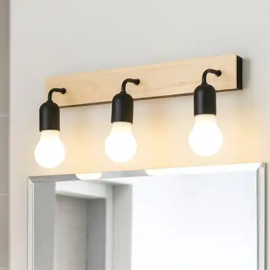 Applique in legno 3 luci nere specchio bagno Acquista Ora