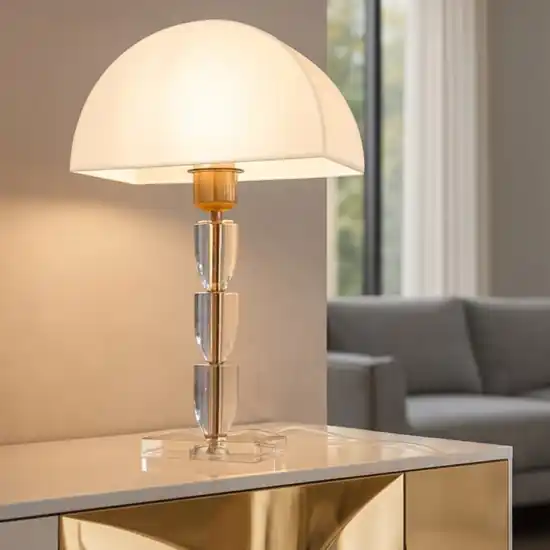 Maytoni prima lampada per tavolo soggiorno oro ottone paralume mezza luna Sconto