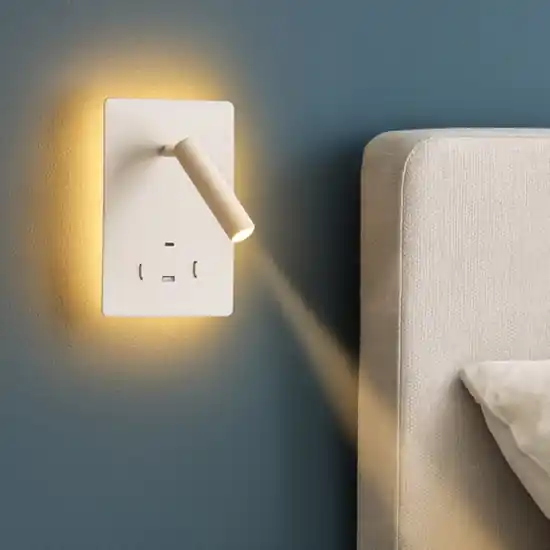 Applique da comodino bianco luce led 3000k orientabile usb interruttore Occasione