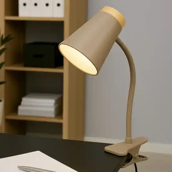 Ultime Pezzi Lampada da scrivania per ufficio orientabile beige con pinza led 4.5w 3000k