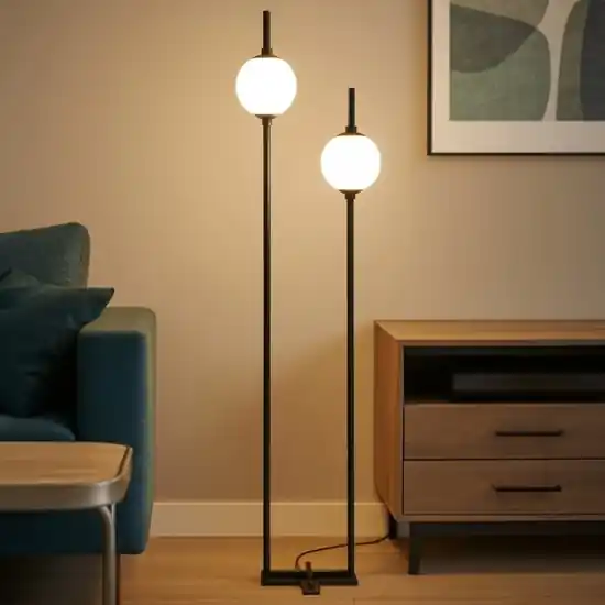Maytoni lampada da terra moderna nera led 3000k due luci sferiche the sixth sense Promozione Esclusiva