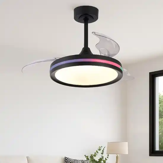 Lampadario ventilatore con pale nero moderno led rgb wifi 13mq con telecomando Offerta Del Giorno
