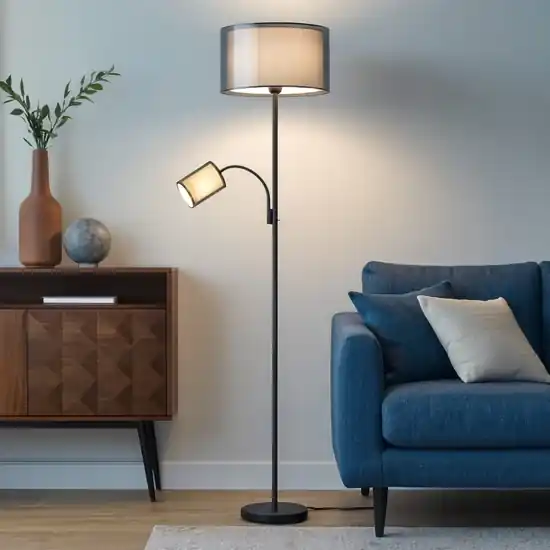 Lampada da terra due luci orientabile paralume in tessuto Di Tendenza