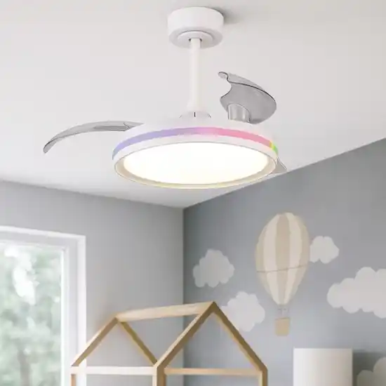 Plafoniera con ventilatore bianco per cameretta con telecomando app 13mq Occasione