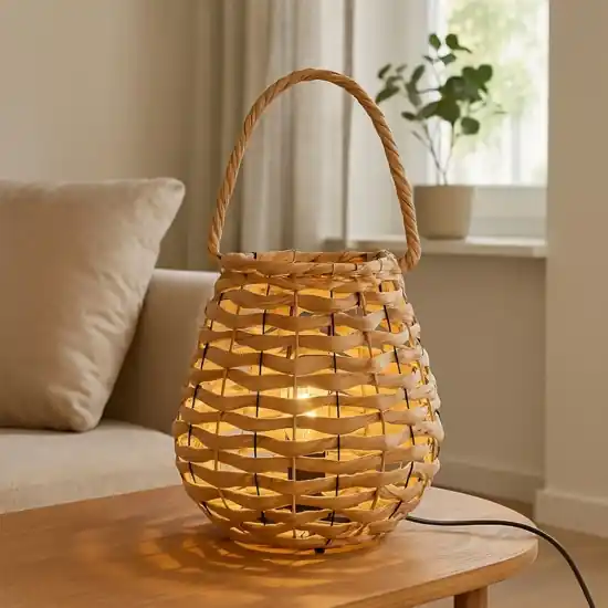 Lampada da tavolo marrone con paralume legno naturale Super Prezzo