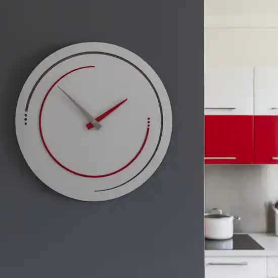 Quantità Limitata Orologio rotondo da parete in legno grigio dettagli rosso