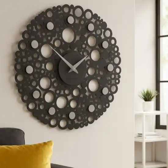 A Buon Prezzo Orologio rotondo da parete design legno nero traforato