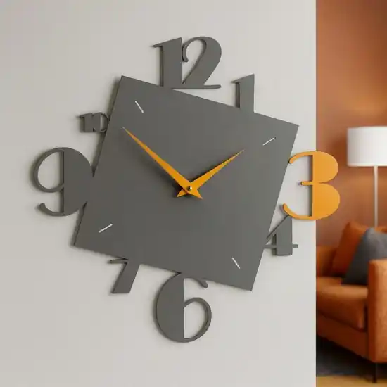 Occasione Orologio in legno numeri moderni per parete grigio e giallo melone