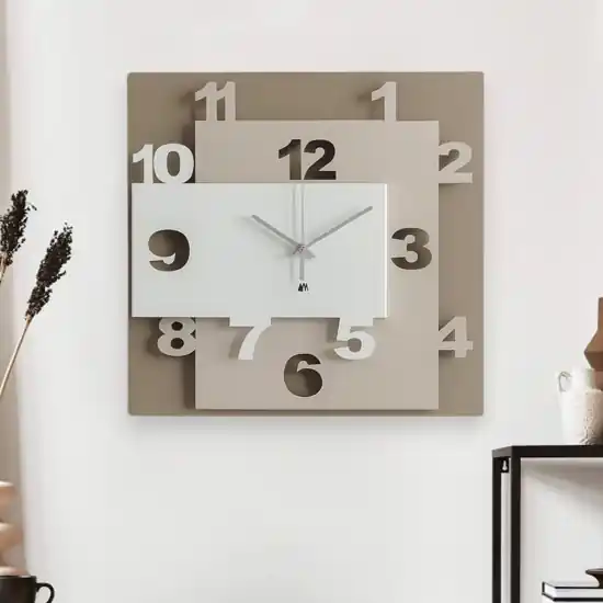 Orologio quadrato da parete bianco beige sabbia moderno Saldi